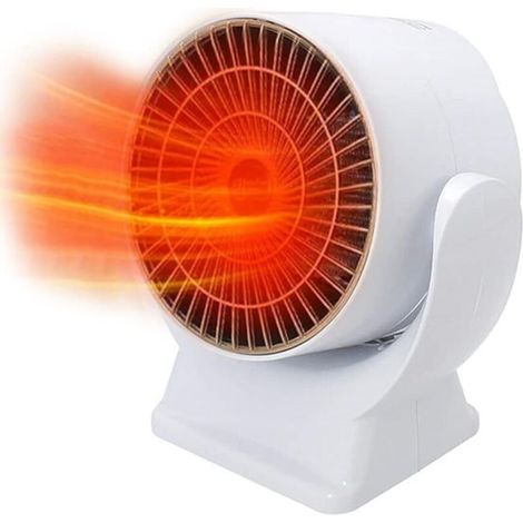 Calefactor de aire silencioso de 500W/800W con rotación de 30°, material ignífugo V0, ideal para oficinas y jardines de invierno.