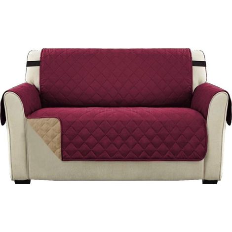 Housse Réversible Double Face Pour Canapé Matelassé, Luxury Extra, Doux, À L'eau Avec Sangles De Fixation Élastiques,(Canapé 2 Places, Marron Vin) (1/5)