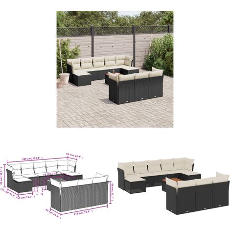 11-tlg. Garten-Sofagarnitur mit Kissen Schwarz Poly Rattan - Gartensorte - Gartenmöbelset - Outdoor Möbel - Esstischgarnitur - Lounge Set - Home & Living (1/3)