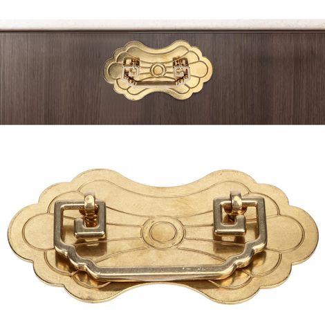 Poignée de tiroir vintage 12.8x7cm style chinois rétro, fleurs de prospérité en laiton ancien avec 2 vis pour bibliothèque