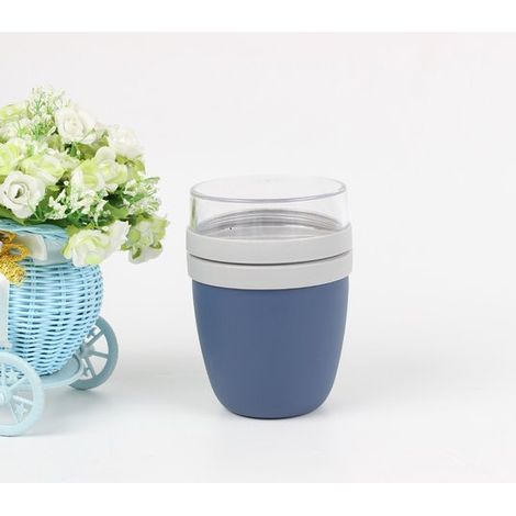 Mini pots pour yaourt et céréales avec compartiments séparés, compatibles réfrigérateur, micro-ondes et lave-vaisselle, bleu foncé (1/5)