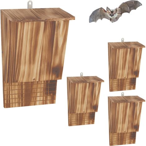 Set di 4 scatole per pipistrelli, legno di abete fiammato