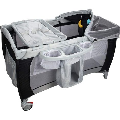COSTWAY Cuna de Bebé Cama Viaje Plegable con Rueda con Colchón para Cambiador Pañal con Función de Oscilante (Negro)