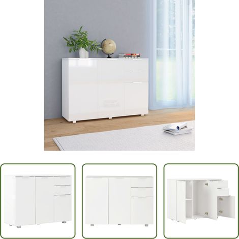 Hochglanz-Weiß - Sideboard Hochglanz-Weiß 107x35x80,5 cm (1/5)