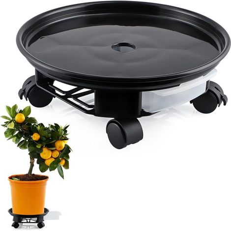 noir Support de pot de fleurs à roues, 33cm support roulant plantes, support pour plante avec récipient d'eau pour le jardin, le patio, la cour, la terrasse, le salon, capacité de charge 30kg (1/5)