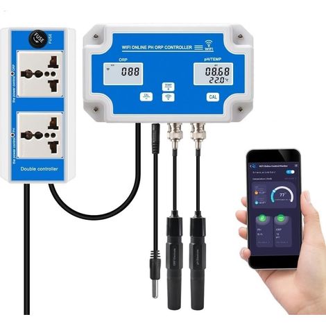 Intelligenter pH-ORP-Controller mit Fernüberwachung und -dosierung des Wassers, austauschbare 3-in-1-pH-/ORP-/Temperatursonden für Hydrokulturen, Aquarien und Schwimmbäder