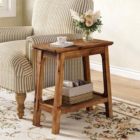 Tribesigns Table d'appoint étroite, table de chevet fine en bois massif pour petits espaces, table latérale pour canapé de 60 cm, table de nuit fine pour chambre à coucher, bois naturel (1 pièce) (1/5)