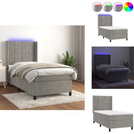 Boxspringbett mit Matratze & LED Hellgrau 90x200 cm Samt - Boxspringbett - Samtbettwäsche - Luxusbett - Doppelbett - Schlafsofa (1/5)