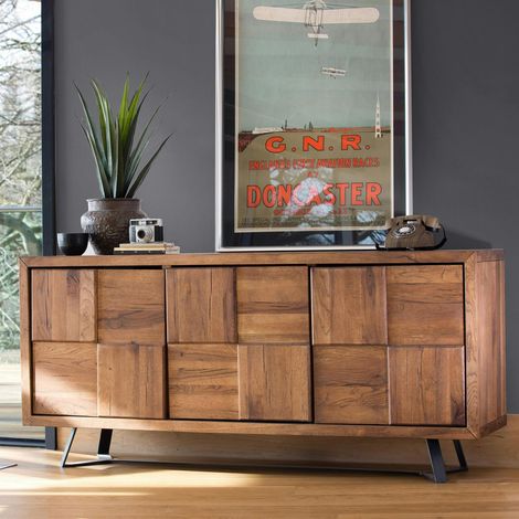 Buffet bois motif damier 3 portes 176 cm OKA (1/5)