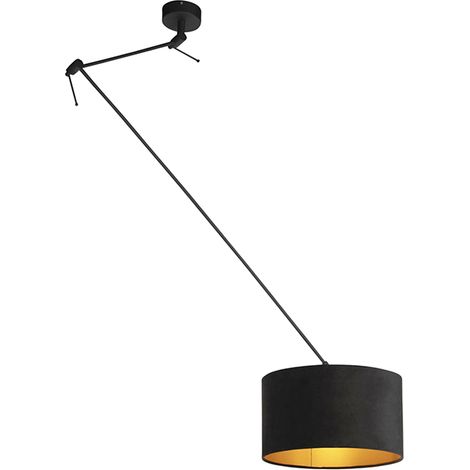 Pendant Light Black with Velvet Lampshade Black with Gold 35 cm - Blitz