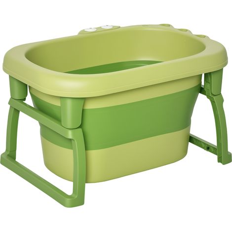 Vaschetta Bagnetto Pieghevole per Bimbi 0-6 Anni in Plastica Antiscivolo Verde, 75.3x55.4x43cm