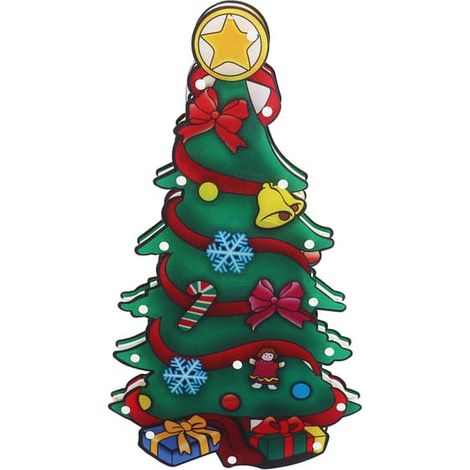 Décoration lumineuse de Noël à LED en PVC, silhouette de sapin de Noël illuminée pour fenêtre, avec ventouse. (1/4)