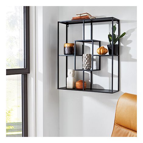 Étagère murale 60x18x70 cm en métal laqué noir