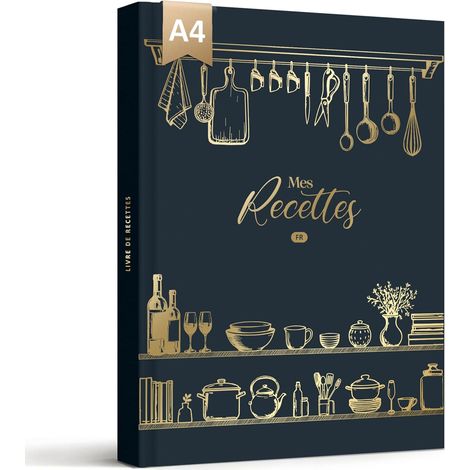 Carnet de Recettes à Remplir A4, 114 Recettes, Bleu noir (1/5)