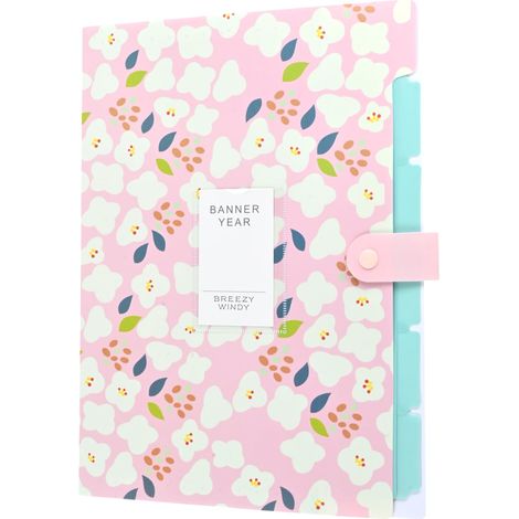 Trieur de Documents 6 Compartiments A4, Extensible en Polypropylène, à Soufflets Imperméable, Dossier Portable pour Bureau, École, Maison - Motif Fleurs (Rose) (1/5)