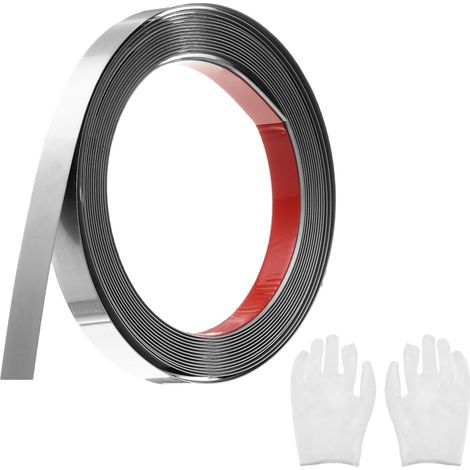 Baguette de Moulure Auto-Adhésive en Acier Inoxydable, Argent Brossé, à Coller, avec Gants, Moulure Décorative pour Miroir Mural, 0,6" x 16,4 Pieds (1/5)