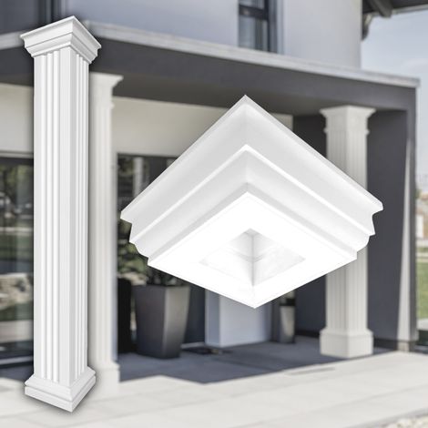 Säulen und Halbsäulen eckig teils kanneliert in 3 Größen, Fassadenstuck modern außen, Prestige Decor: Kapitell, Größe L - geschlossen