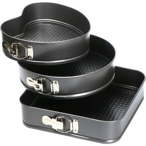 Moule À Gâteau - Fond Amovible - Acier Au Carbone - Rond Carré Cœur - 3 Pièces (1/5)