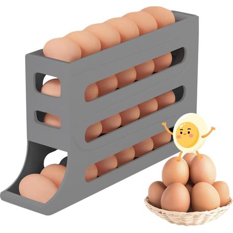Rangement à œufs,Support à œufs,Rangement Oeuf Frigo Distributeur,Boite a oeufs,Distributeur D'œufs Pour Réfrigérateur,Distributeur Oeufs,Organisateur d'oeufs,Porte Œufs (Gris) (1/5)