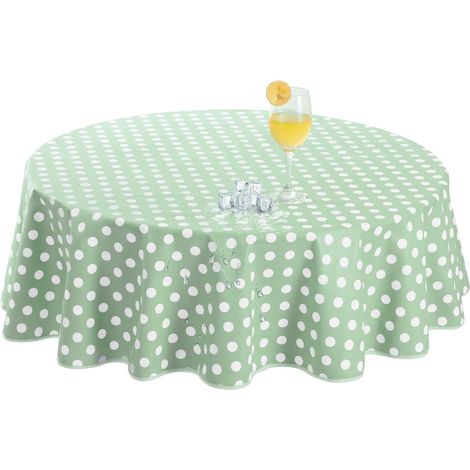 Nappe ronde exterieur 100% impermeable jardin 140cm Pois vert et blanc,Nappe 350GSM lavable pvc anti-taches,plastique,pour pique nique, table basse,anniversaire,mariage,fete,barbecue, salle (1/5)