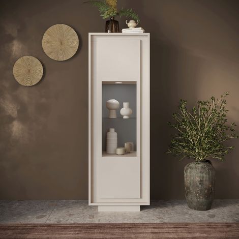 Vitrine 1 porte vitré coloris beige YORI (1/5)