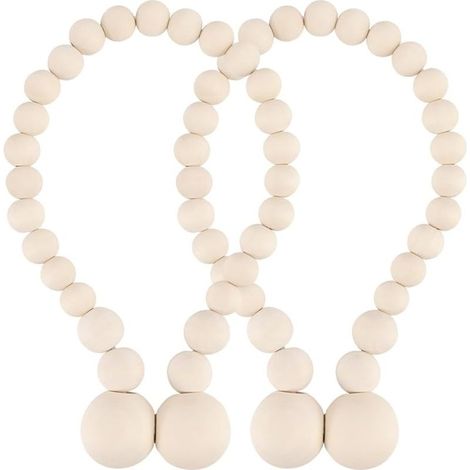 Lot de 2 embrasses de rideaux magnétiques en perles de bois pour décoration de chambre bohème, chambre d'enfant (1/5)