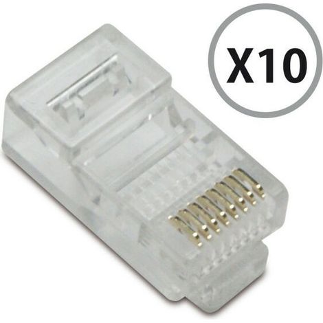 Fiche (lot de 10) RJ45 mâle à sertir contacts dorés - Fiche (lot de 10) RJ45 mâle à sertir contacts dorés (1/2)