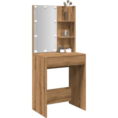 Coiffeuse Table de maquillage Coiffeuse Maquillage avec LED chêne artisanal 60x40x140 cm CFW35522 (1/5)
