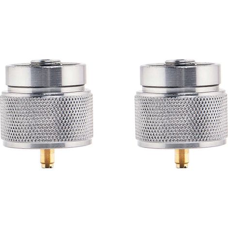 Adaptateur pour réchaud de camping (2 pièces) : entrée pour petite bouteille de propane de 1 lb et sortie avec valve Lindal EN417. Convertisseur pour cartouche de GPL. (1/5)