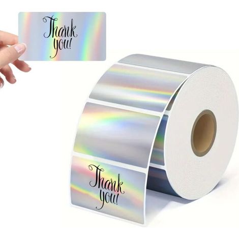 500 Étiquettes Thermiques Holographiques, Ruban d'étiquettes Autocollantes et Imperméables, Autocollantes Étiquettes d'imprimante Thermique pour L'emballage de Cadeaux d'affaires (Rond/Rectangle)