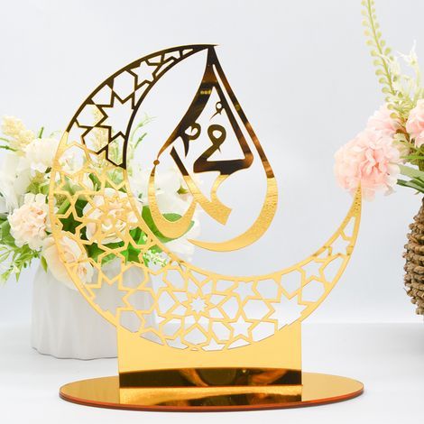 Goldener, halbmondförmiger 3D-Acrylspiegel für Ramadan, Tischdekoration (1 Stück pro Beutel) (1/5)