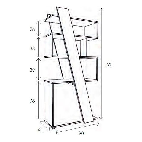 Bibliothèque Isis H 190 x L 90 x P 40 cm bandeau chêne clair porte à gauche - Carbone - Maxiburo (1/3)