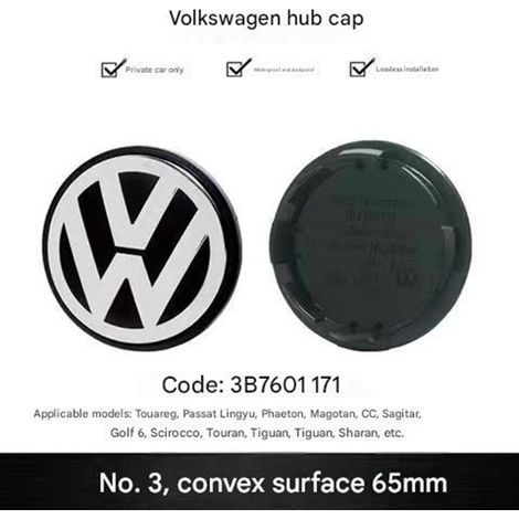 1x 65-mm-Radnabenkappe, kompatibel mit Volkswagen – konvexes VW-Logo-Emblem für Bora, Sagitar, Lavida, Jetta, Passat, Santana, Polo, Golf Felgen – Schwarz