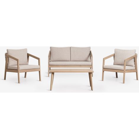 Set da giardino con divano 2 posti, 2 poltrone e tavolino in legno di acacia e corda intrecciata Kaela SKLUM (1/5)
