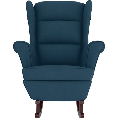 Fauteuil à bascule Chaise berçante et pieds en bois massif d'hévéa Bleu Velours ZSD56911 (1/5)