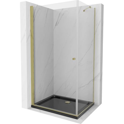 Mexen Pretoria Duschkabine 80 x 100 cm, transparent, Gold + Duschwanne Flat, schwarz - 852-080-100-50-00-4070G (1/5)