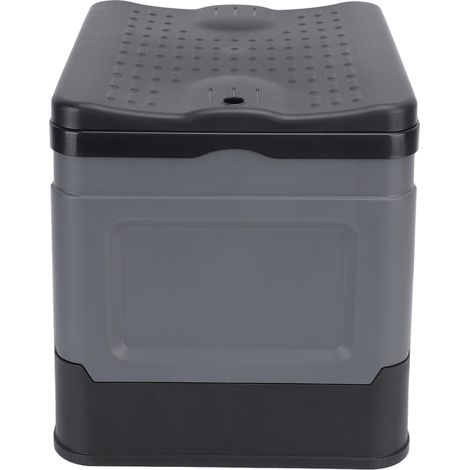 Toilettes pliables portables pour le camping, pot de voyage avec couvercle, idéales pour les voyages en voiture, en camping ou en randonnée (noir et gris). (1/5)