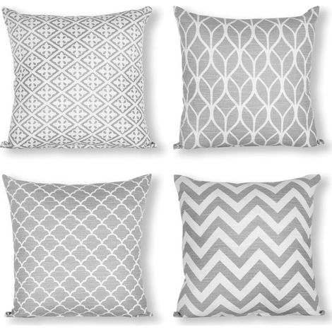 Set mit 4 doppelseitigen quadratischen Kissenbezügen, 45 cm Länge x 45 cm Breite, Grau