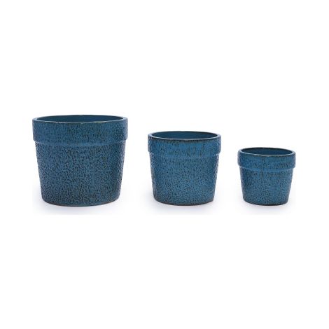 Set mit 3 gesprenkelten blauen Keramik-Blumentöpfen, runde Blumentöpfe für den Innenbereich, Ø 38,1/30,5/22,9 cm, aus atmungsaktiver Terrakotta