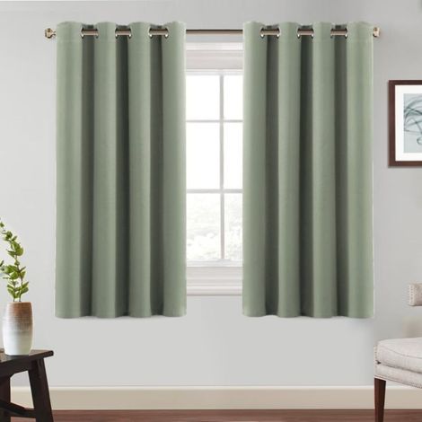 Vert 140x145 cm. Sauge Rideau Occultant Rideau Court,Rideaux Thermiques Isolants 2 Panneaux,Tissu Occultant Naturel. (1/5)