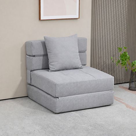 Chauffeuse canapé-lit convertible fauteuil 1 place avec 1 coussin déhoussable, tissu gris clair (1/5)