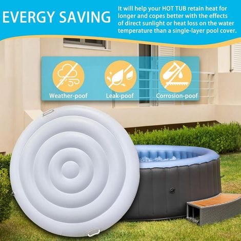 Couvercle de Bain à Remous, 135CM Couverture De Spa Gonflable avec Poignée, Couverture De Spa pour Bain À Remous, Économie D'Énergie, Universel et Pratique pour Spa (Rond-135CM) (1/2)