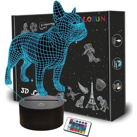 Lampe bouledogue français, télécommande 16 couleurs changeantes lampe pour enfants Illusion d'optique 3D - Cadeaux parfaits pour les garçons, les filles pour l'anniversaire de Noël ou les vac (1/5)