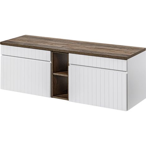 Double meuble sous vasques suspendu ICONIC blanc 140 cm avec le plan et l'extension chêne Santa Fe (1/5)