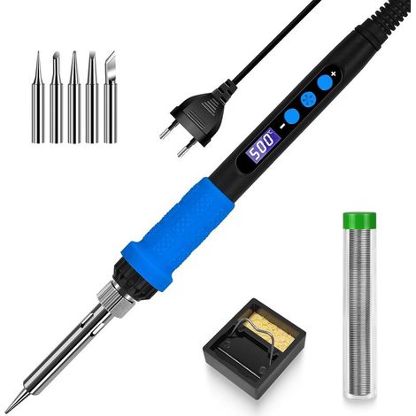 Soldering kit with LCD screen, 100W LED display, adjustable temperature, soldering iron with automatic shut-off function, soldering gun with 5 soldering tips, solder, stand and soldering tools (1/5)