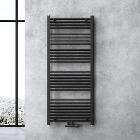 doporro Calefacción de baño diseño recto 140x60cm radiador tubular Antracita conexión central horizontal (1/5)