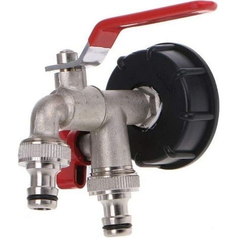 Rubinetto da esterno, rubinetto di scarico a doppia uscita in ottone, doppia valvola, diametro uscita 1/2", diametro ingresso 60 mm, attacco rapido per adattatore serbatoio, giardino, casa e industria (1/5)