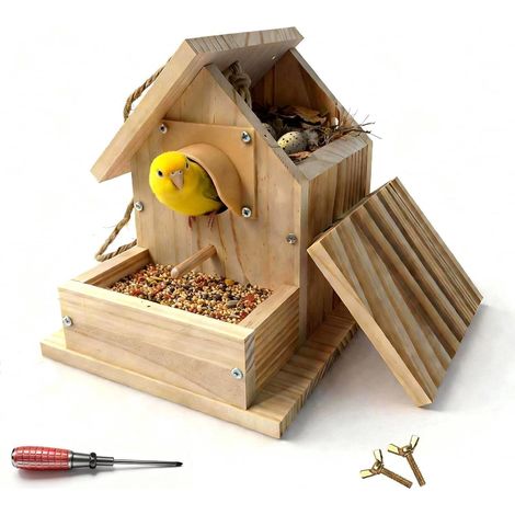 Nichoir à Oiseaux en Bois - Boîte à Mésanges et Rouge-Gorge, Mangeoire Suspendue Résistante aux Intempéries pour Petits Oiseaux, avec Protection (1/5)