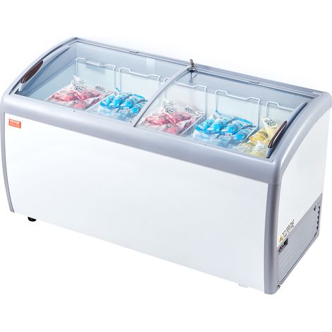 VEVOR Vitrina Comercial para Helado, Congelador Horizontal de 460 L, Congelador Móvil con Tapa de Vidrio, Gabinete para Inmersión de Helado de Restaurante con 5 Cestas de Alambre, 2 Puertas Corredizas