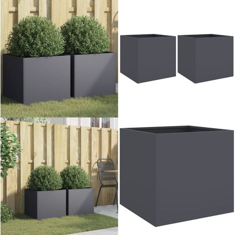 Pflanzkübel 2 Stk. Anthrazit 42x40x39 cm Stahl - Blumentopf - Stahltöpfen - Gartendeko - Balkonpflanzen - Terrasse Dekorieren - Home & Living (1/5)